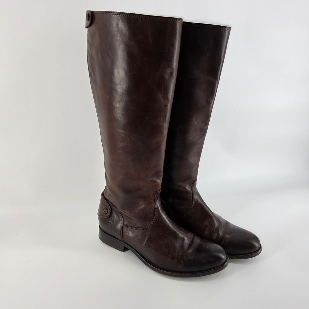 Frye Melissa Button Back Leather  Riding Boots 8 Dark Brown Chesnut Equestrian